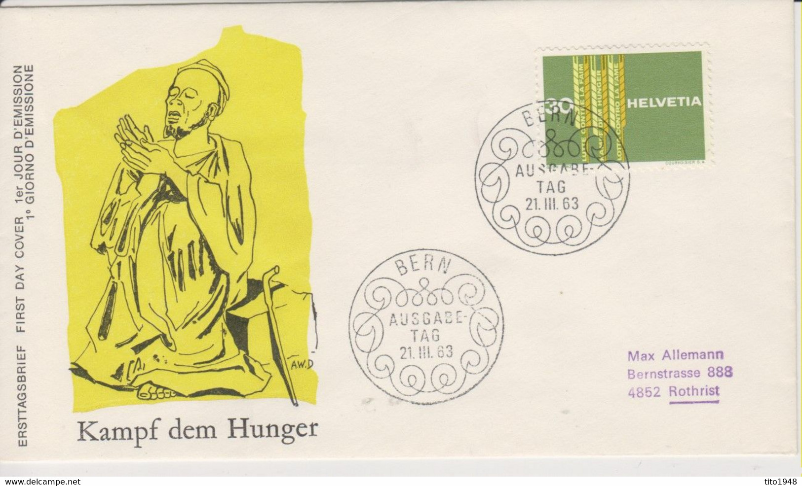 Schweiz, 1963, Zu 398,Sondercouvert - Stempel, Hunger, Siehe Scans! - Andere & Zonder Classificatie