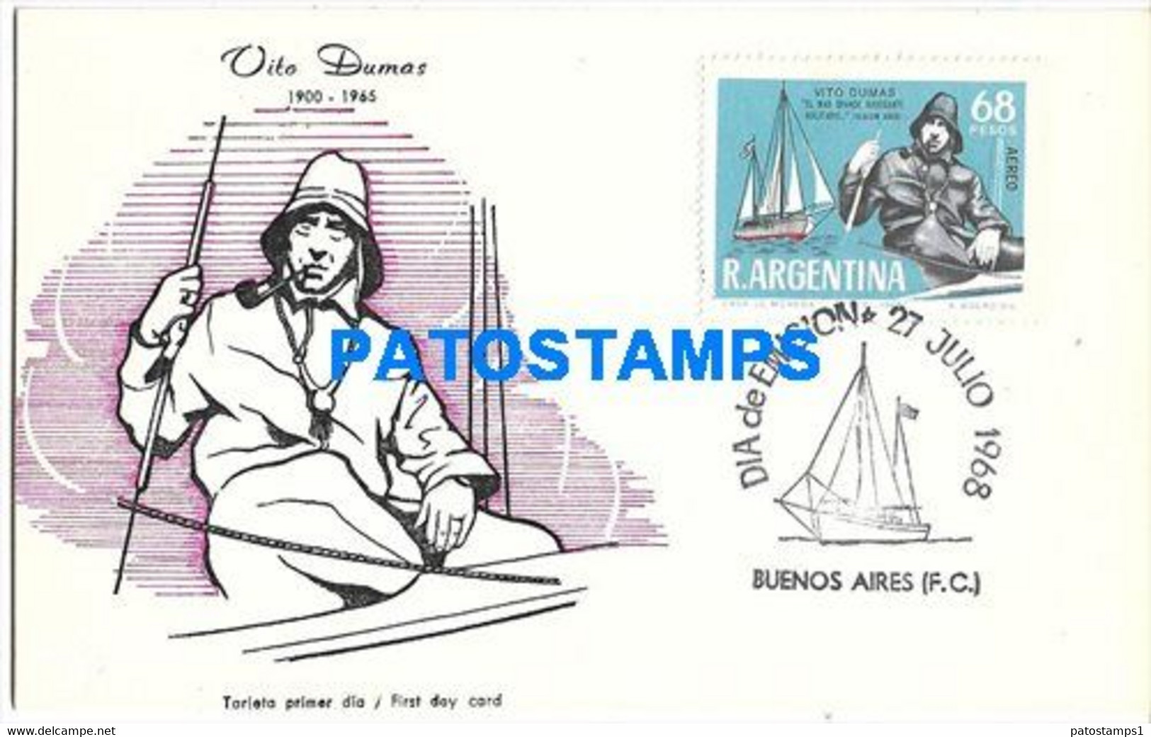 150887 ARGENTINA BUENOS AIRES CANCEL YEAR 1968 VITO DUMAS NO POSTAL POSTCARD - Otros & Sin Clasificación