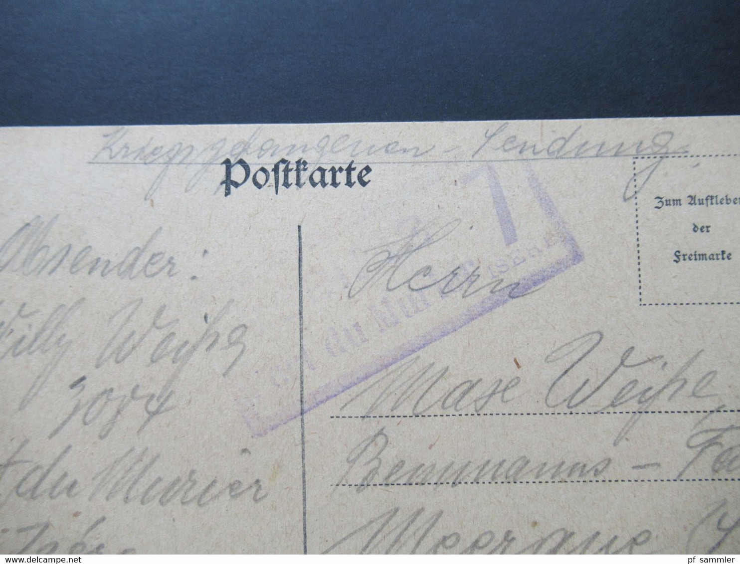 Frankreich 1919 POW Kriegsgefangenensendung Mit Zensurstempel Port Du Murier Isere Nach Meerane Sachsen - Lettres & Documents