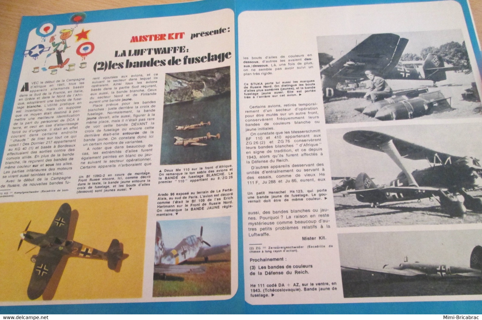 SPI920 Page Issue De SPIROU Années 70 / MISTER KIT Présente : DOUBLE PAGE / LES BANDES DE FUSELAGE DE LA LUFTWAFFE - France