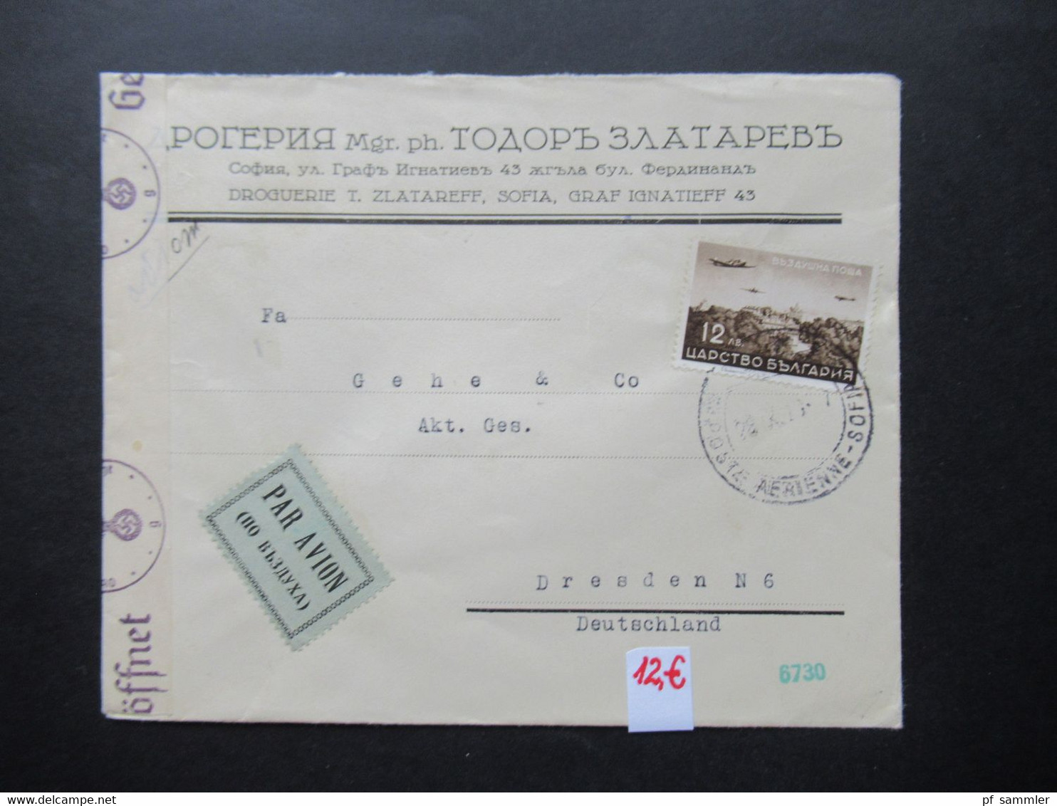 Bulgarien 1940 Luftpost Nr. 382 Flugzeuge Und Landschaften OKW Zensur / Mehrfachzensur / Zensurstereifen Geöffnet - Cartas & Documentos