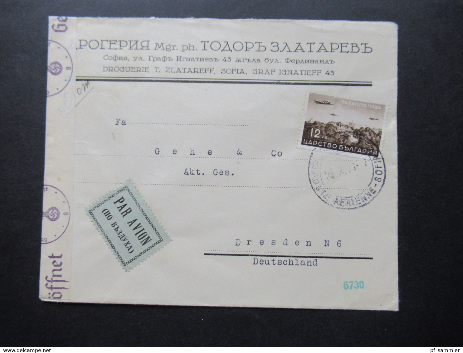 Bulgarien 1940 Luftpost Nr. 382 Flugzeuge Und Landschaften OKW Zensur / Mehrfachzensur / Zensurstereifen Geöffnet - Covers & Documents
