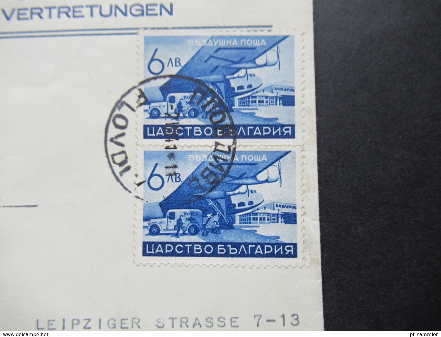Bulgarien 1940 Luftpost OKW Zensur / Mehrfachzensur Flugzeuge Und Landschaften Nr. 380 (2) MeF Plovdiv - Dresden - Cartas & Documentos
