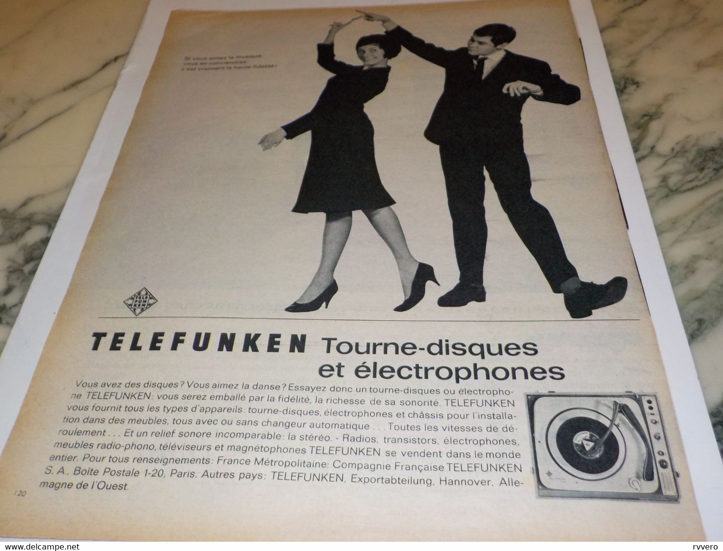 ANCIENNE PUBLICITE TOURNE DISQUES TELEFUNKEN   1962 - Andere & Zonder Classificatie