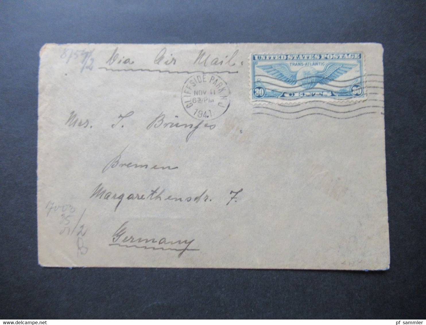 USA 1941 Zensurbeleg / Mehrfachzensur OKW Zensurstreifen Geöffnet Trans Atalantic Air Mail Cliffside Park - Bremen - Lettres & Documents