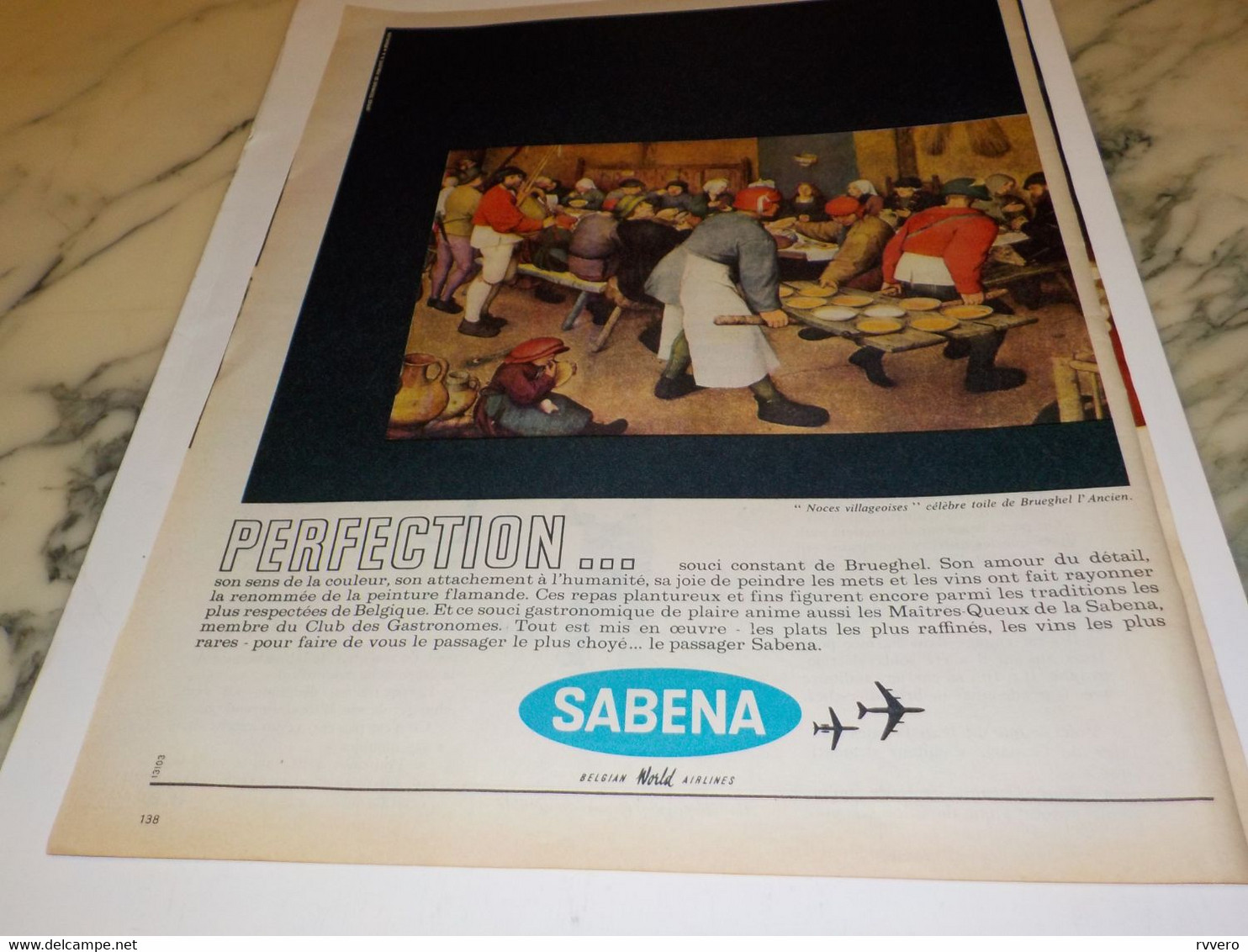 ANCIENNE PUBLICITE  PERFECTION SABENA 1962 - Advertenties