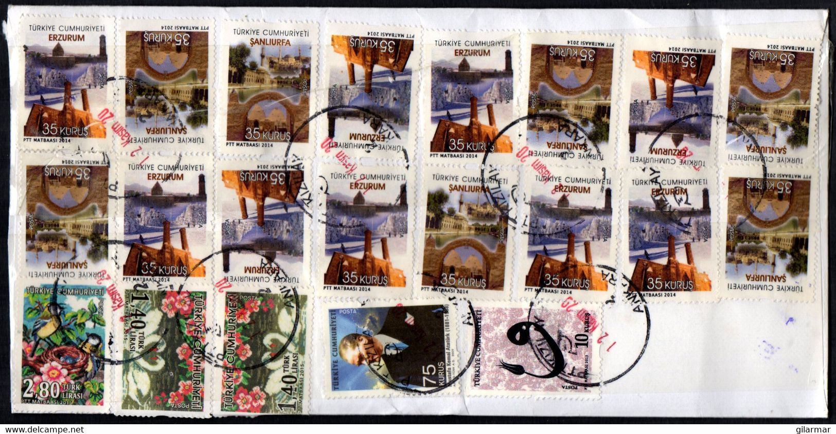 TURKEY ANKARA 2020 - REGISTERED ENVELOPE - 34 STAMPS - TAPESTRIES / TOURISM / MUSTAFA KEMAL ATATURK / CALLIGRAPHY - Storia Postale