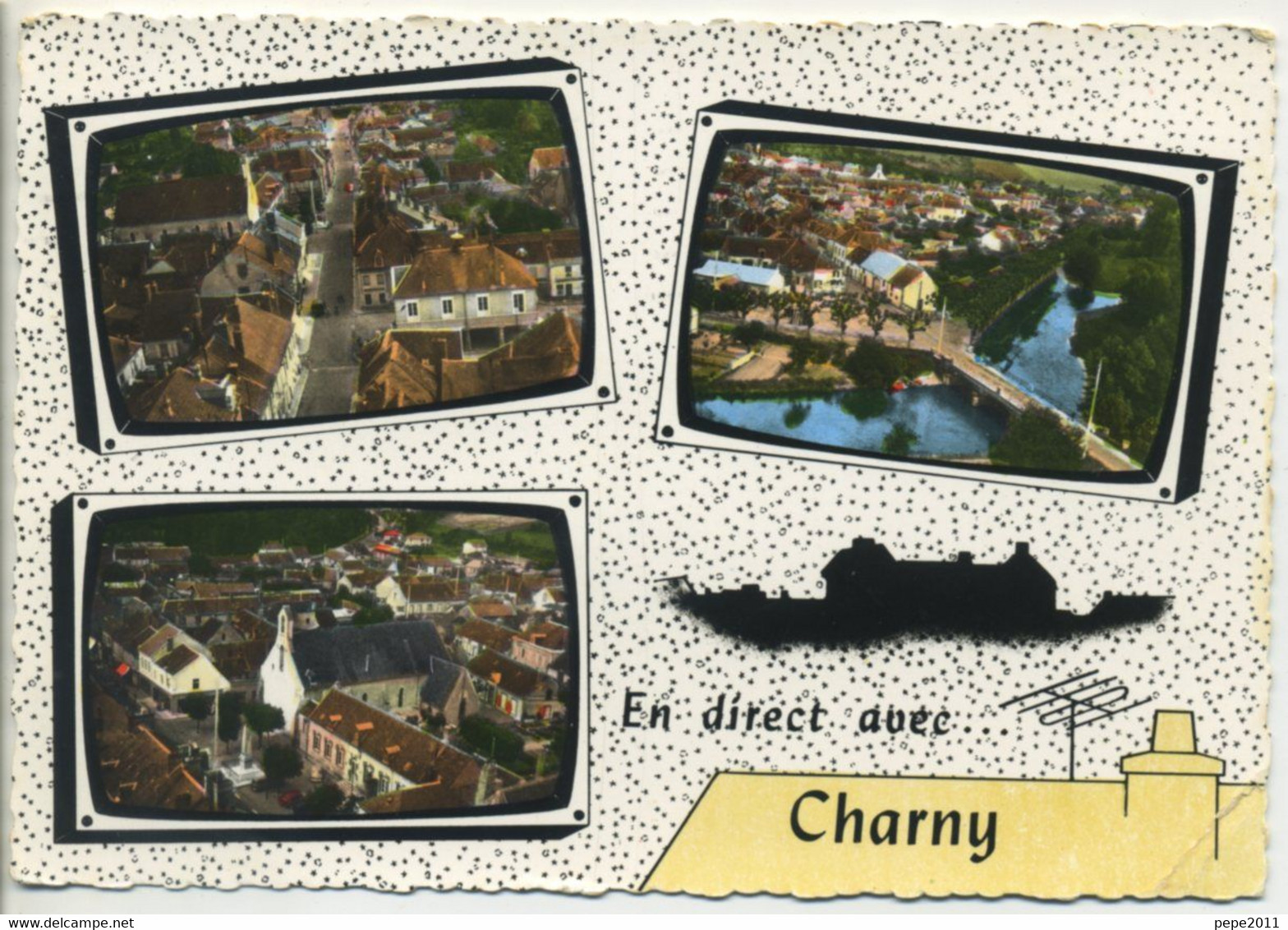 CPSM 89 CHARNY En Avion Au Dessus De... Multivues Multi Vues - Rue Principale, Eglise, Pont - Charny
