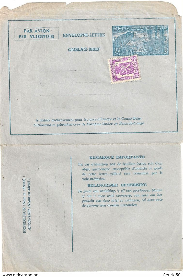 TIMBRE - Par Avion, Enveloppe-lettre / Omslag-brief, Supplément Timbre. - Enveloppes-lettres