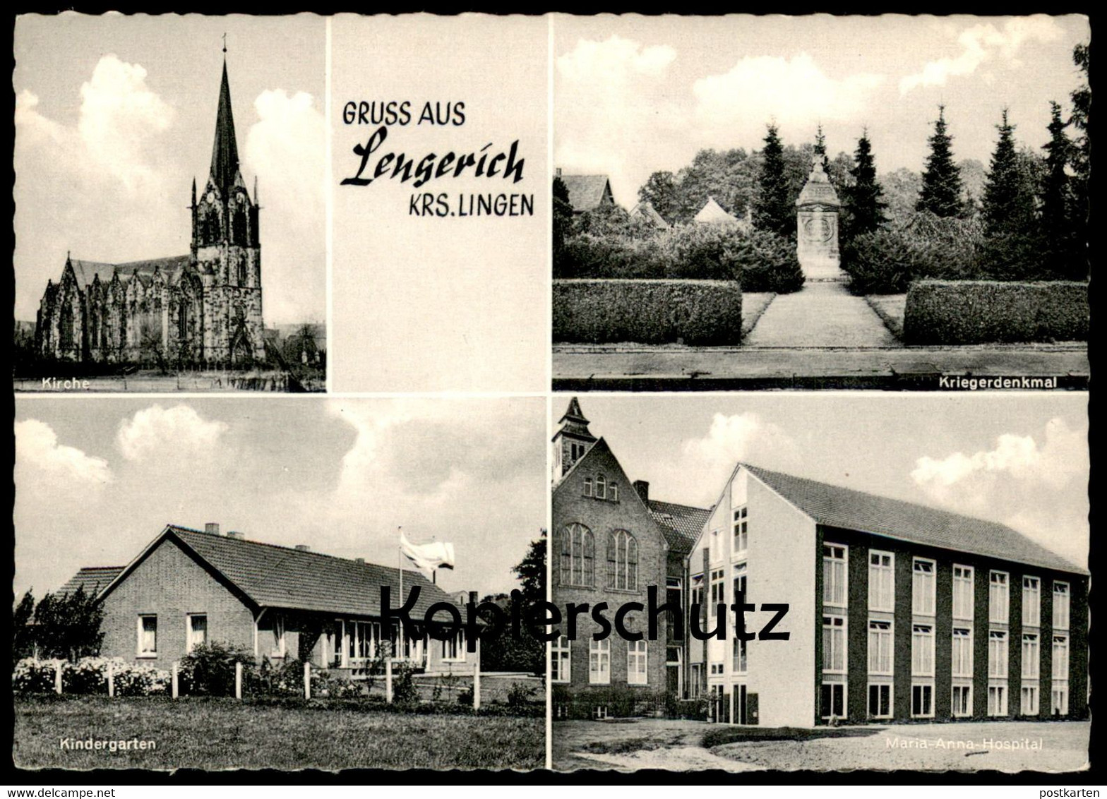 ÄLTERE POSTKARTE GRUSS AUS LENGERICH KREIS LINGEN KINDERGARTEN KRIEGERDENKMAL KIRCHE HOSPITAL Ansichtskarte Cpa Postcard - Lingen