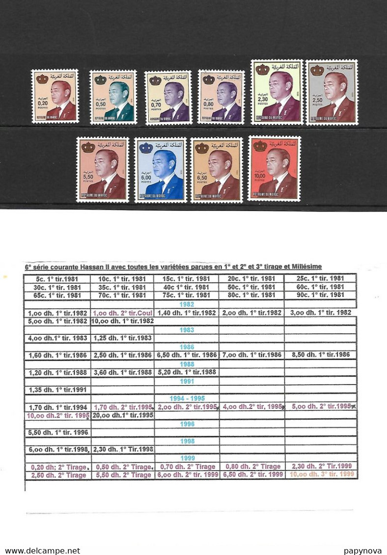 MAROC HASSAN II 1981-1999 53 VALEURS DONT 2 NON CATALOGUEES YVERT - RARE -  VOIR 2 SCANS - Morocco (1956-...)