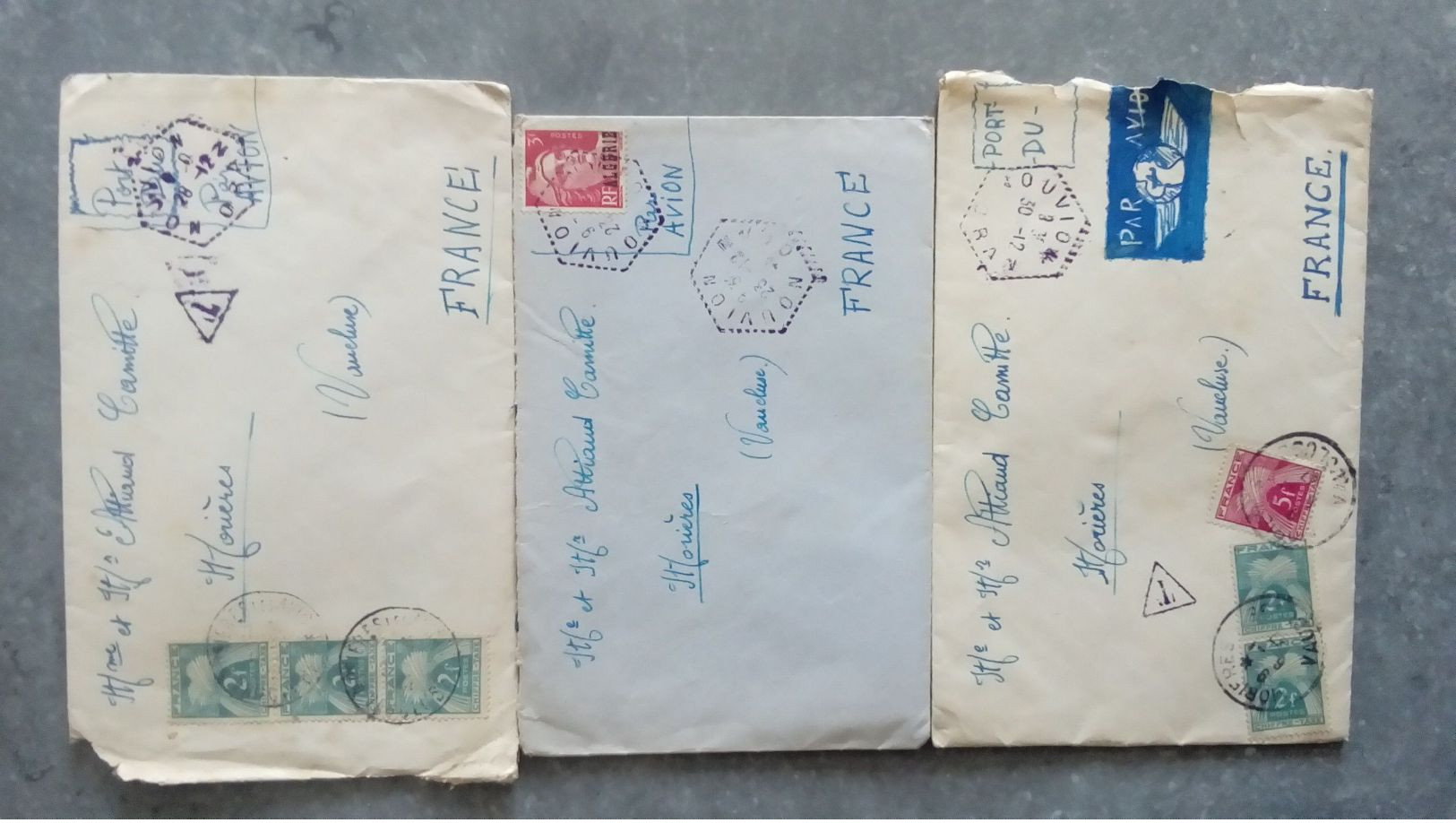 Lot De 15 Courriers D' Oran, Camp De Nouvion -  Cachet Hexagonal + Timbres Taxe 1946 - 47 - Aéreo