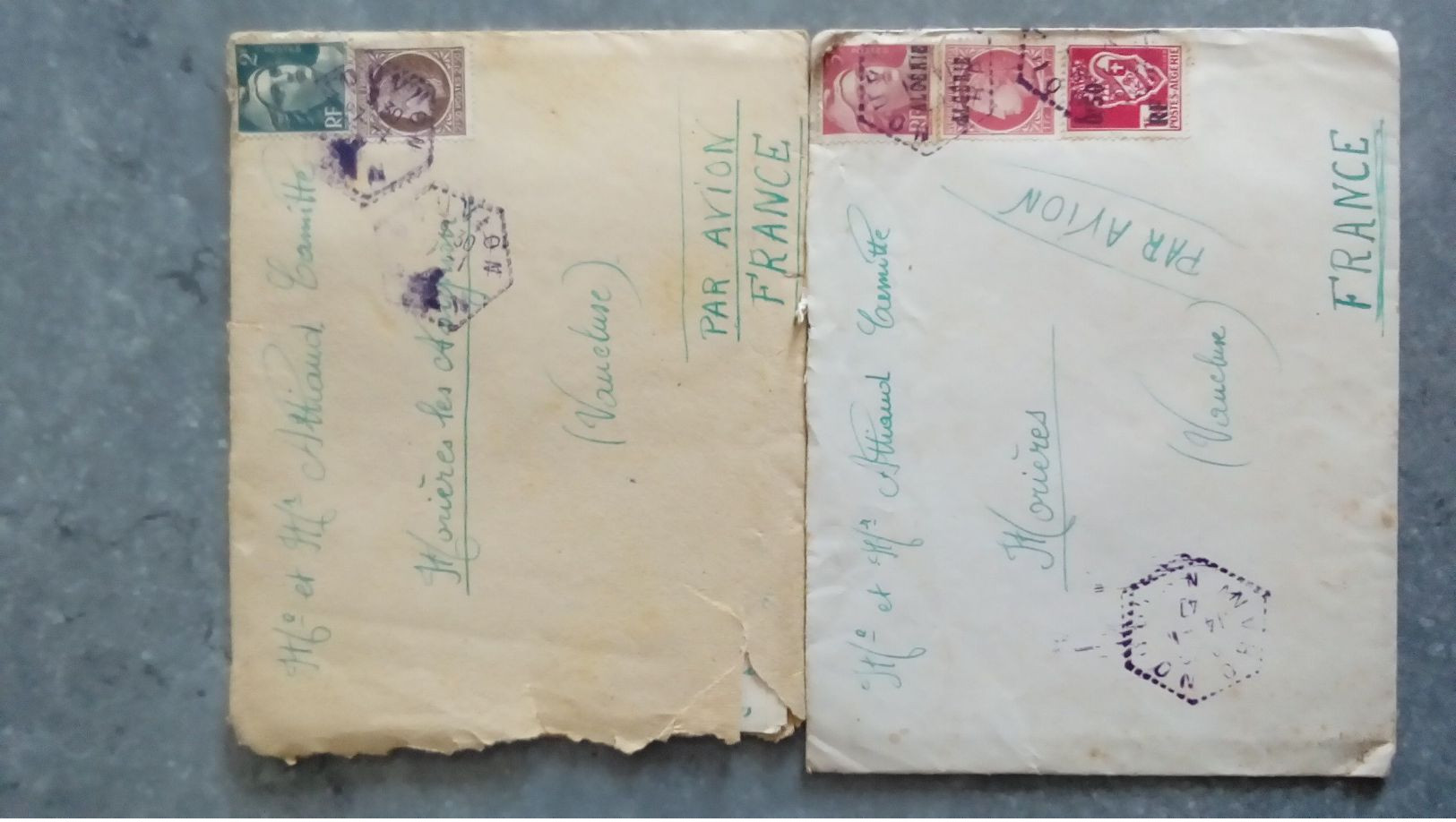 Lot De 15 Courriers D' Oran, Camp De Nouvion -  Cachet Hexagonal + Timbres Taxe 1946 - 47 - Aéreo