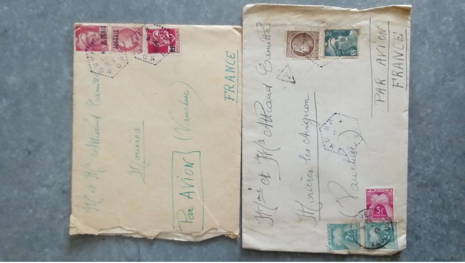 Lot de 15 courriers d' Oran, camp de Nouvion -  cachet hexagonal + timbres taxe 1946 - 47