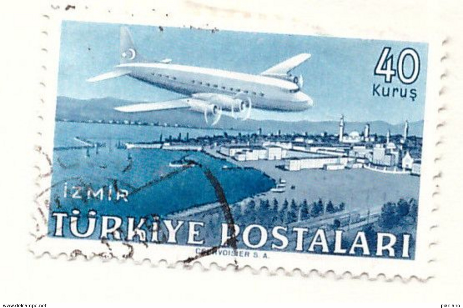 PIA - TURCHIA  : 1949-50 - Francobollo Di Posta Aerea - Aereo Douglas DC-4  Su Izmir - (Yv P.A. 15) - Poste Aérienne