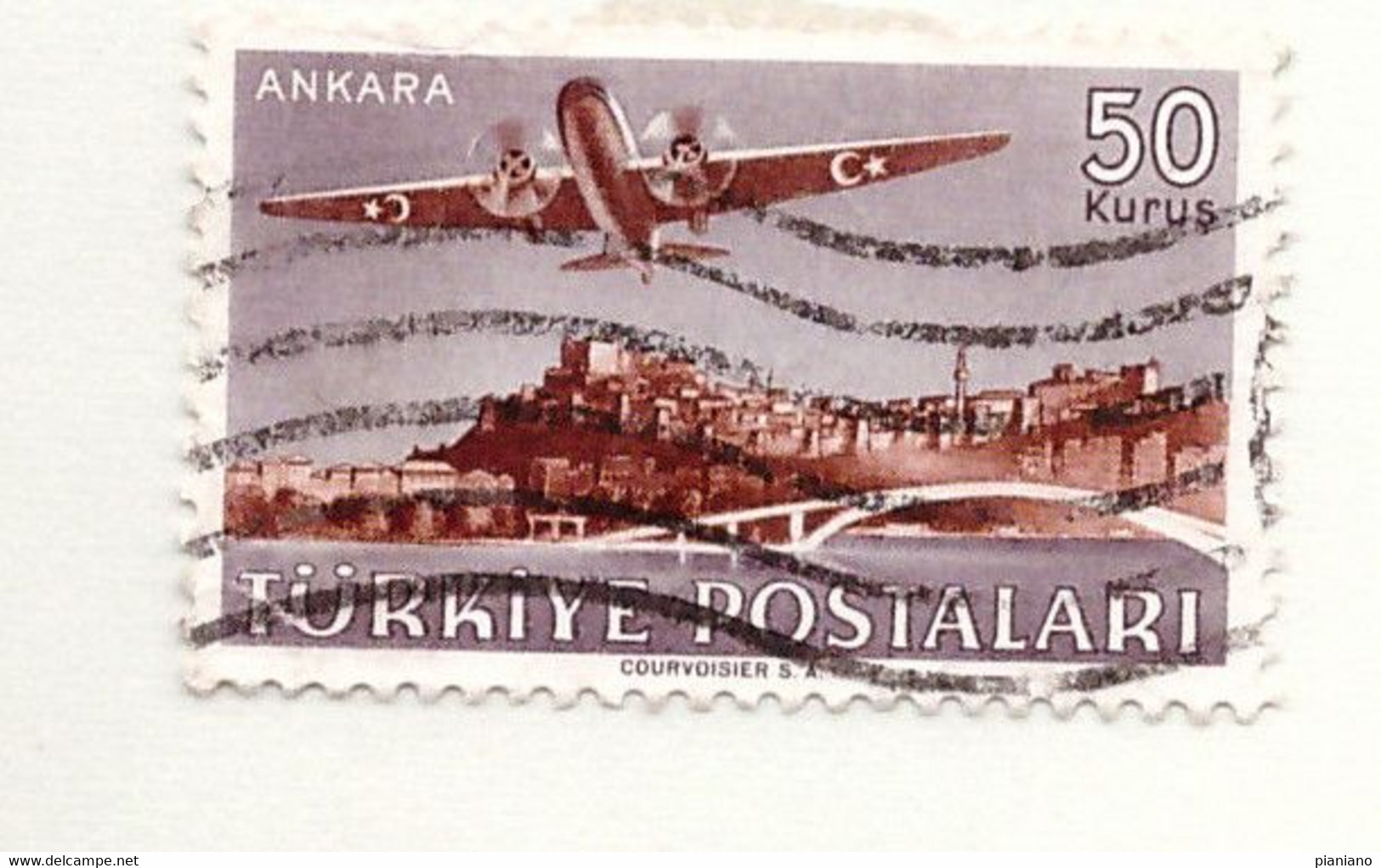 PIA - TURCHIA  : 1949-50 - Francobollo Di Posta Aerea - Aereo Douglas DC-4  Su Ankara - (Yv P.A. 16) - Poste Aérienne