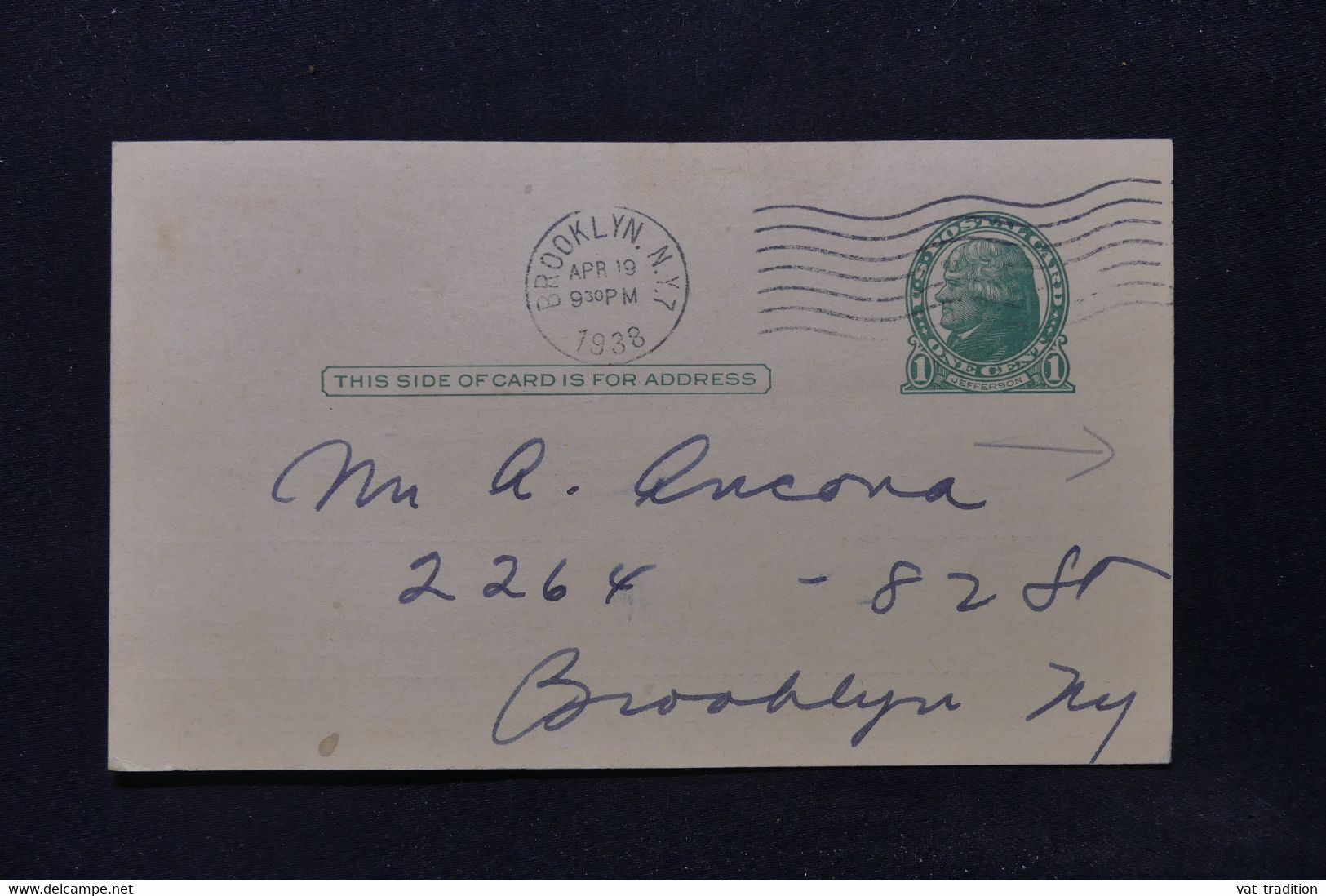 ETATS UNIS - Entier Postal Avec Repiquage De New York Au Verso Pour New York En 1938  - L 84433 - 1921-40