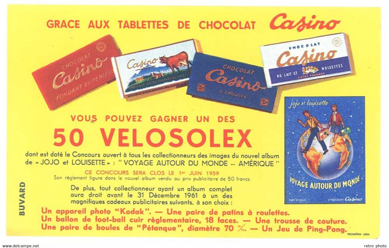 Buvard Velosolex Casino , Chocolat, Concours 1959 - Moto & Vélo