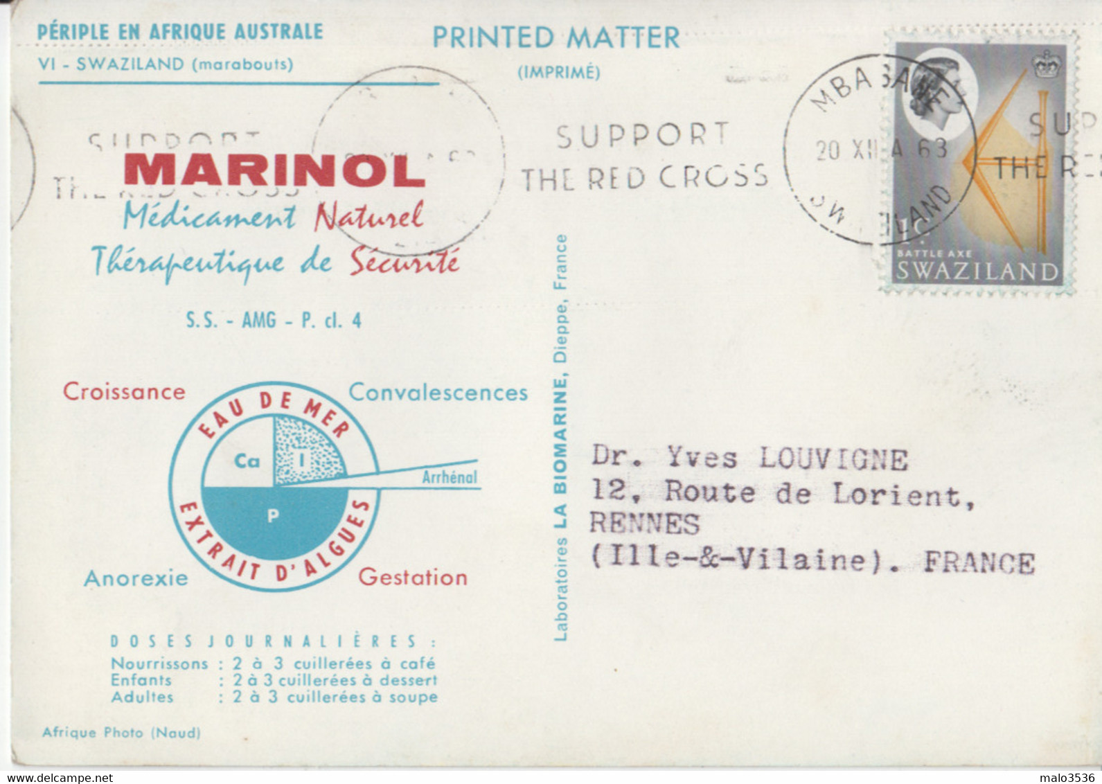 SWAZILAND - Marabouts - Timbre 1963 - Pub Pharmacie - Swazilandia