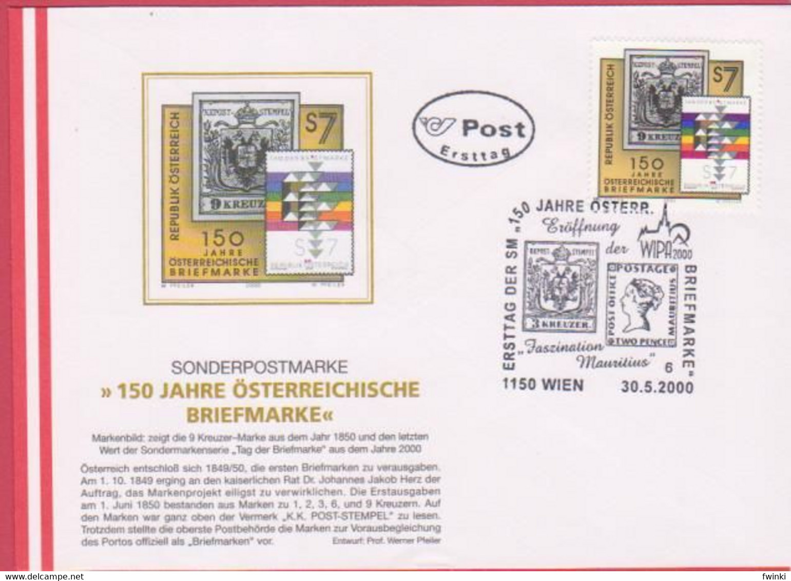 FDC 2000 - Mi 2316 (2) , 150 Jahre Österreichische Briefmarken , SST 1150 Wien - FDC