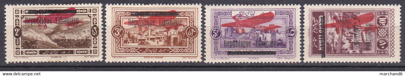 Grand Liban Timbres De 1927 Surchargés Poste Aérienne N°21/24 Neuf*charnière - Airmail