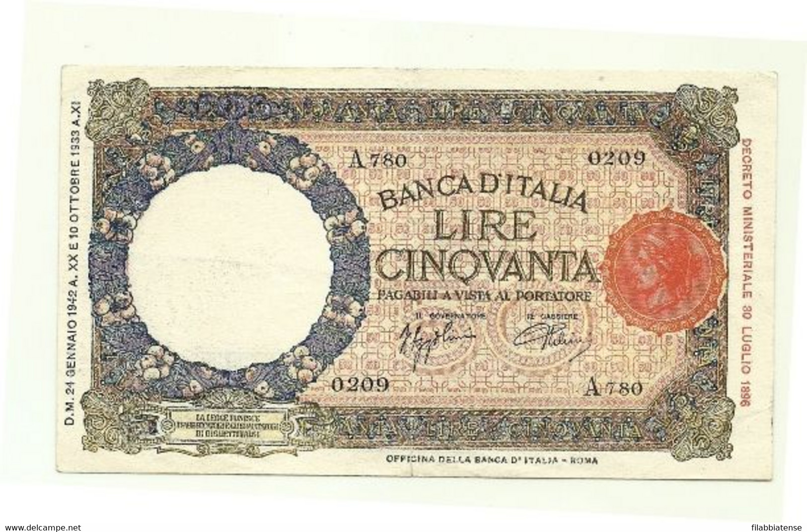 Italia - 50 Lire 1942 - Lupetta II Tipo - 50 Lire