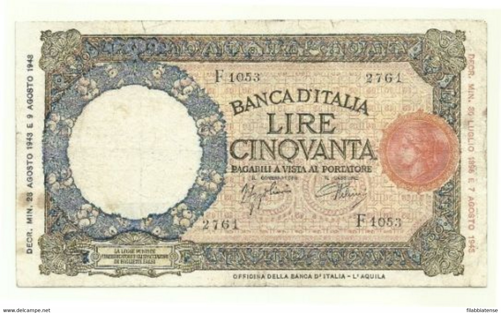 Italia - 50 Lire 1943 - Lupetta      ---- - 50 Lire