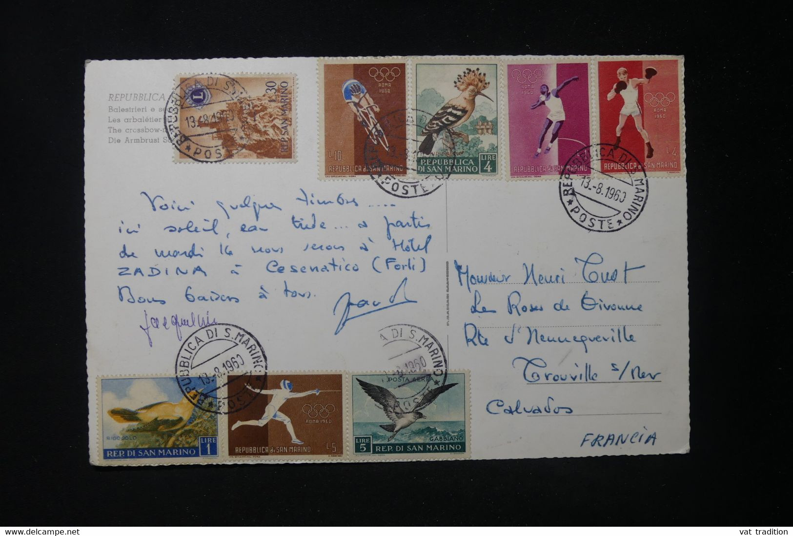 SAINT MARIN - Affranchissement Varié Sur Carte Postale En 1960 Pour La France  - L 84523 - Cartas & Documentos