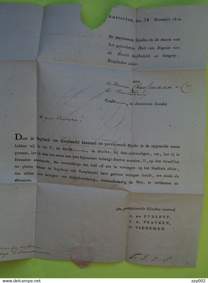 Lettre Du DANEMARK - Amsterdam Du 21 Novembre 1814 à Destination De BORDEAUX - Taxation "4" Rectifiée "11" - ...-1851 Préphilatélie