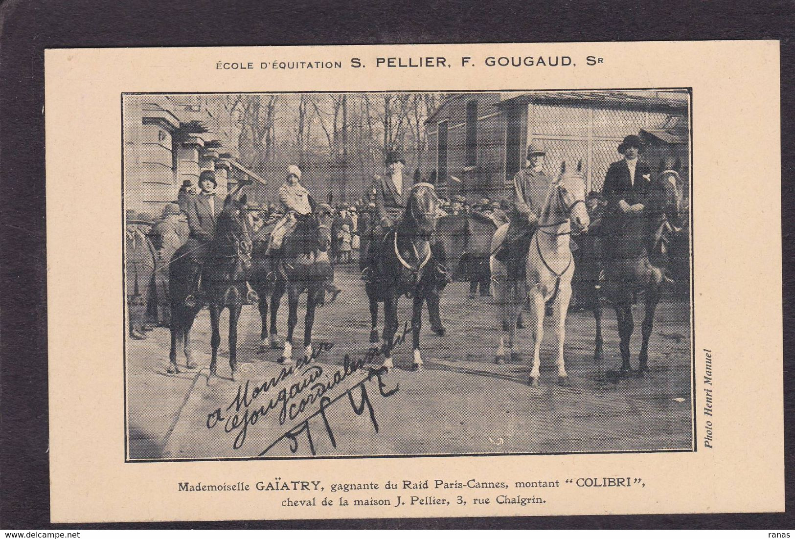 CPA Cheval Carte Photo Rodéo Non Circulé Raid Paris Cannes Mademoiselle Gaïatry - Paarden