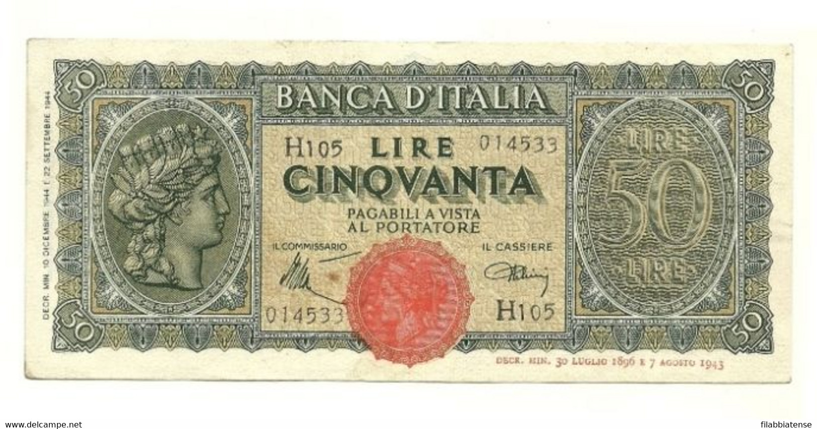 Italia - 50 Lire 1944 - Turrita     ---- - 50 Liras