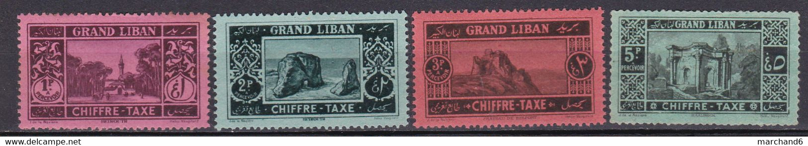 Grand Liban Sites Beyrouth Grottes Chateau Beaufort Baalbek Temple De Vénus Taxe N°12/15 Neuf*charnière Et Sans Gomme - Timbres-taxe