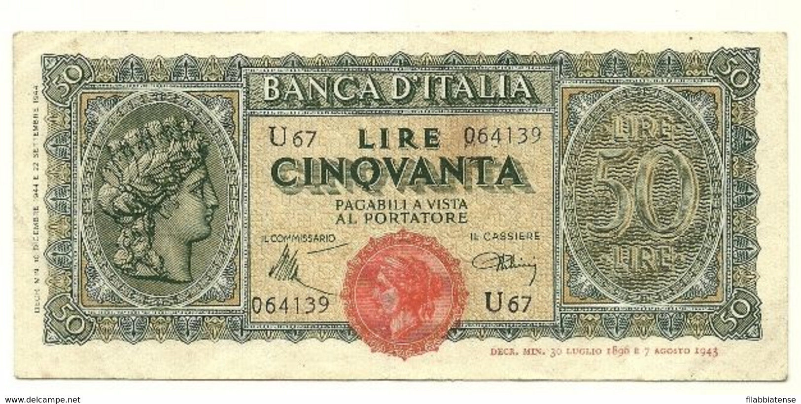 Italia - 50 Lire 1944 - Turrita     ---- - 50 Lire