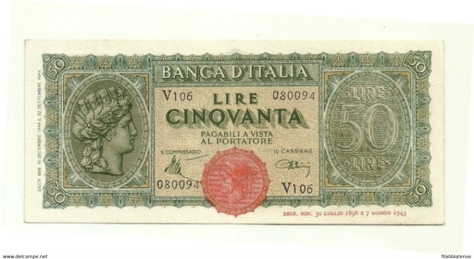 Italia - 50 Lire 1944 - Turrita     ---- - 50 Lire