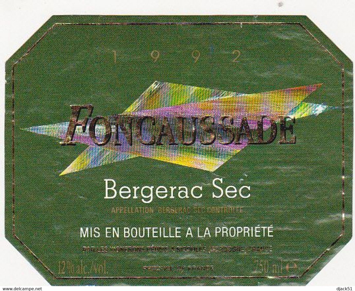 Etiquette Bergerac Sec / FONCAUSSADE - 1992 - Bergerac