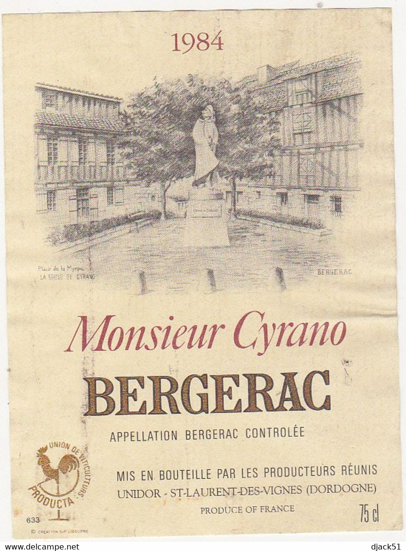 Etiquette BERGERAC / Monsieur Cyrano - 1984 - Bergerac