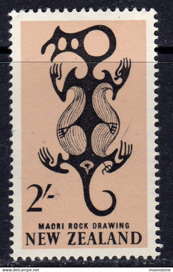 New Zealand 1960 2/- Maori Rock Carving Definitive, Hinged Mint, SG 796 - Gebraucht