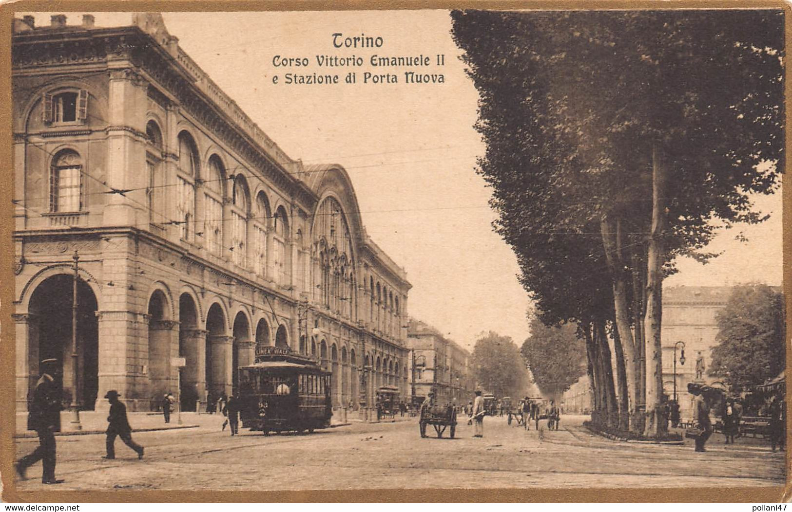 00330 "TORINO - CORSO VITTORIO EMANUELE II E STAZIONE PORTA NUOVA" ANIMATA, TRAMWAY, CARROZZE. CART  SPED 1917 - Stazione Porta Nuova