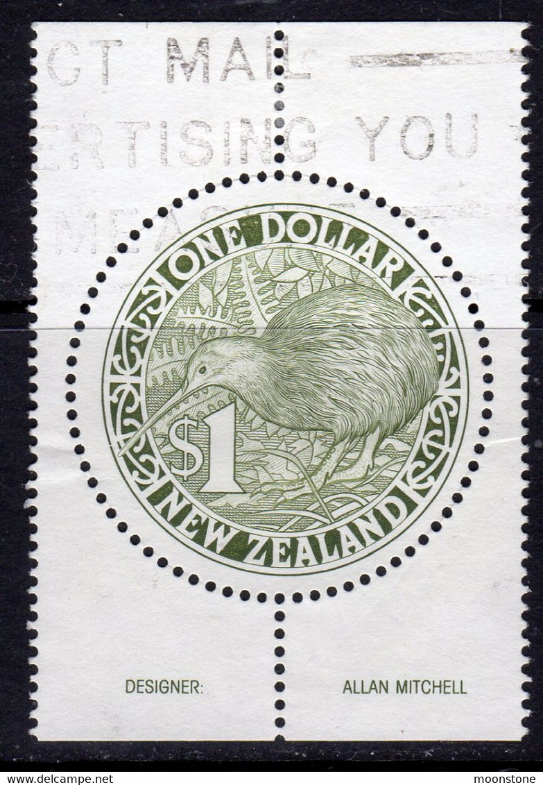 New Zealand 1988 Kiwi Circular $1 Green Value, Used, SG 1490 - Used Stamps