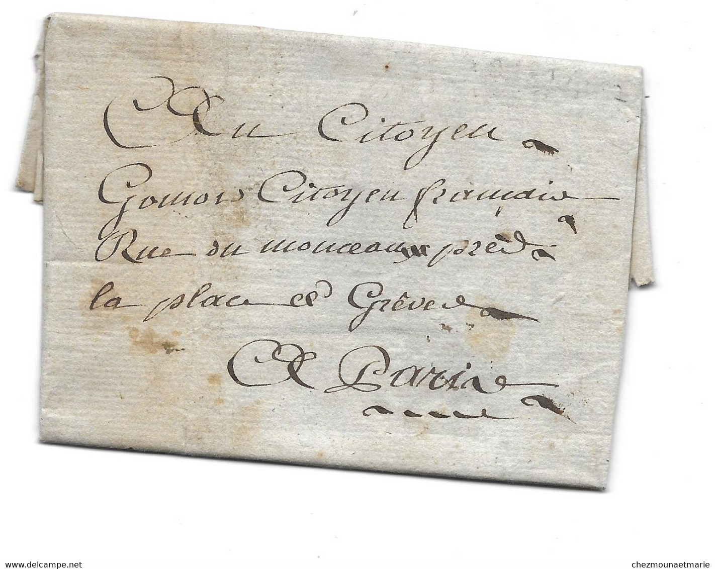 1797 RIOM - M. GASCHOU POUR LE CITOYEN FRANCAIS GOMOIS RUE DE MONCEAU PRES PLACE DE LA GREVE PARIS - MARQUE POSTALE - 1792-1815: Départements Conquis