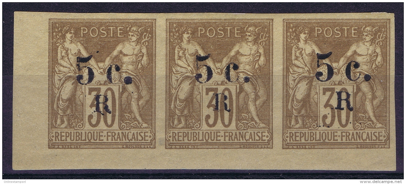 Reunion Yv Nr 7   MH/* Flz/ Charniere  1885  Bande De 3   Tache Mince/thin Spot - Nuovi