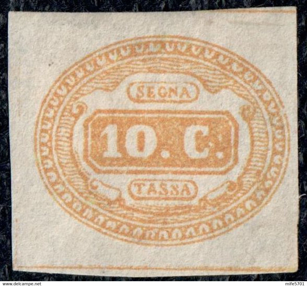 REGNO D'ITALIA - 10 C. SEGNATASSE CIFRA ENTRO UN OVALE ARANCIO EMESSO NEL 1863 - NUOVO * MNG - SASSONE S1 FIRMA A. DIENA - Portomarken