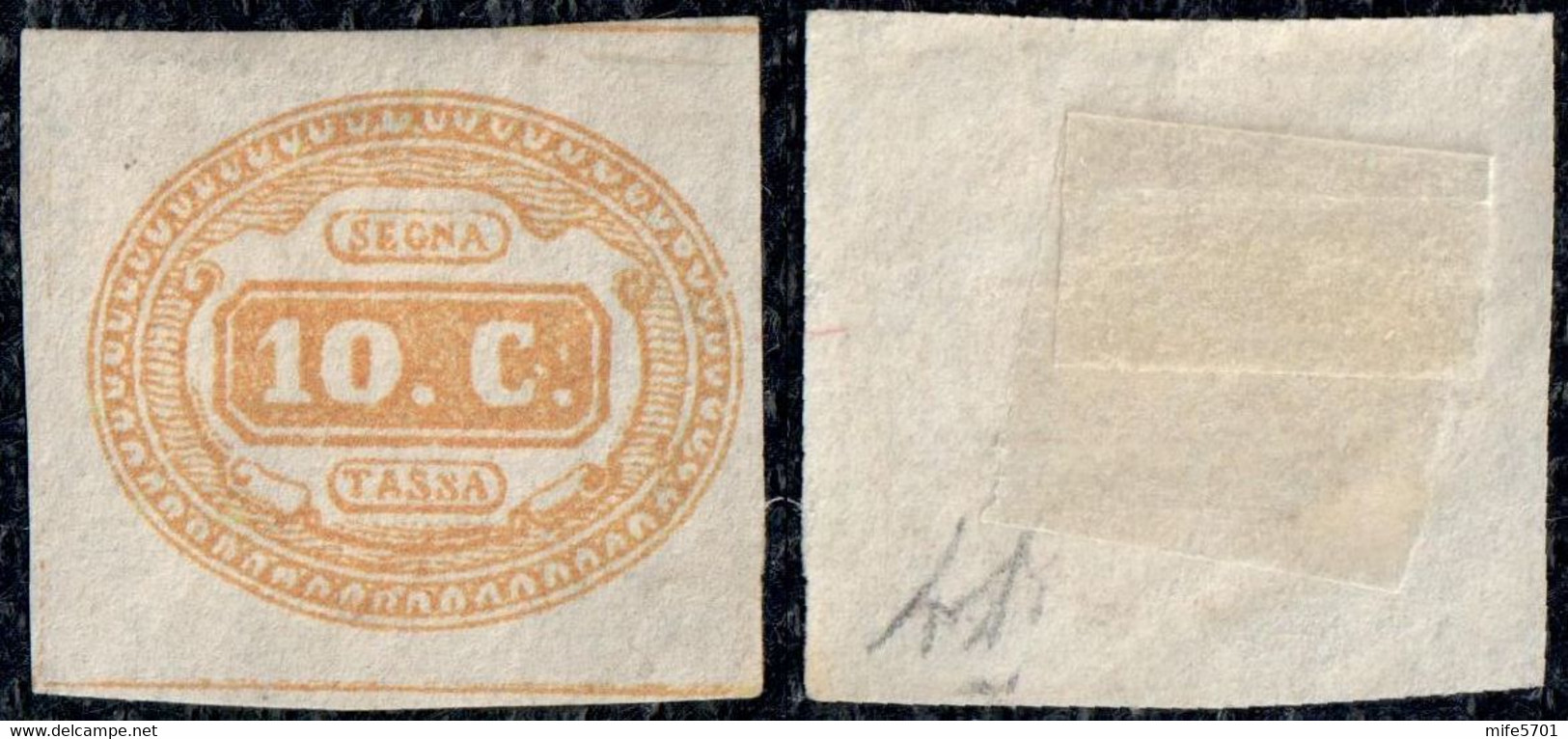 REGNO D'ITALIA - 10 C. SEGNATASSE CIFRA ENTRO UN OVALE ARANCIO EMESSO NEL 1863 - NUOVO * MNG - SASSONE S1 FIRMA A. DIENA - Portomarken