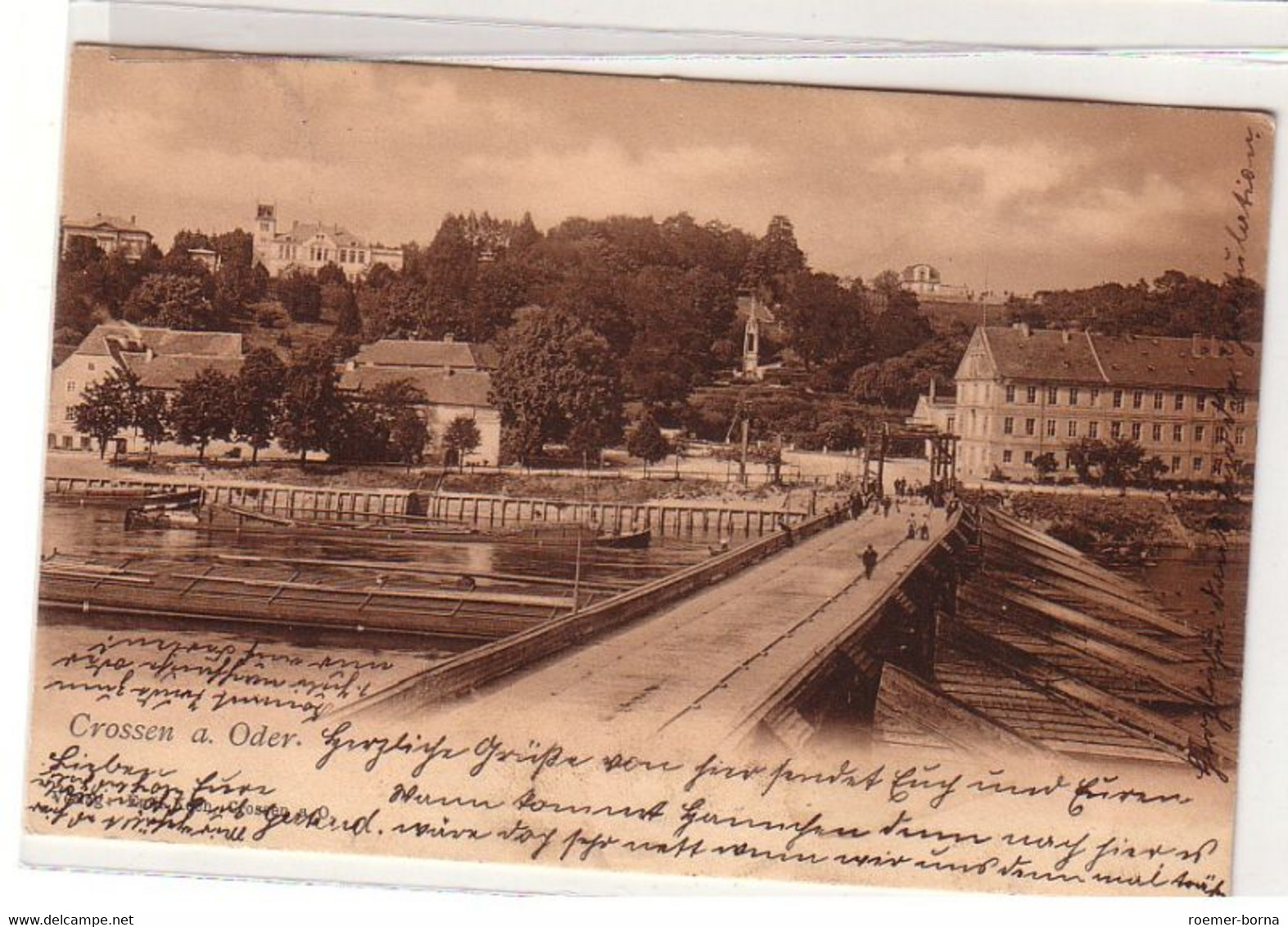 57541 Ak Crossen An Der Oder Totalansicht Mit Oderbrücke 1908 - Zonder Classificatie