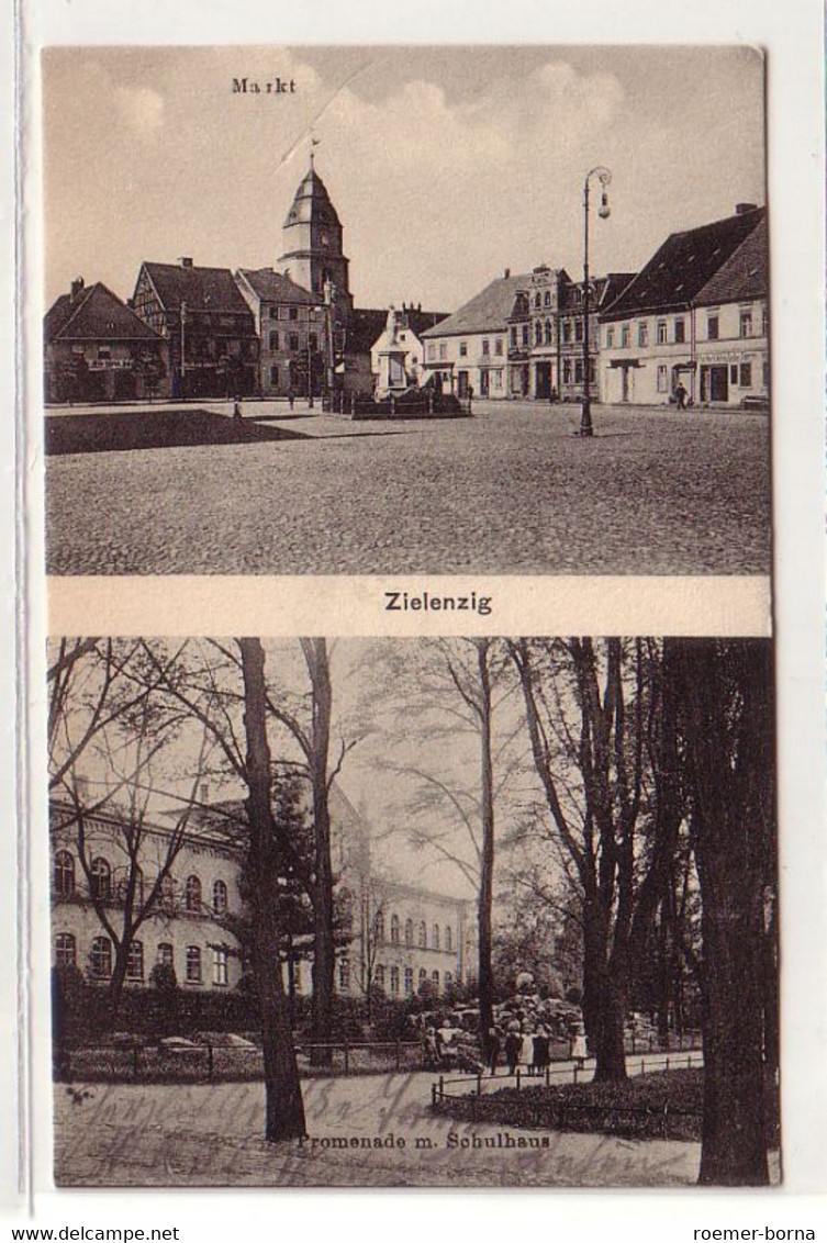 58018 Mehrbild Ak Zielenzig Markt, Promenade Mit Schulhaus 1915 - Ohne Zuordnung