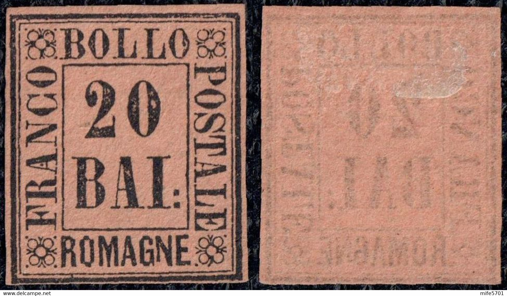 ROMAGNE - FRANCOBOLLO DA 20 BAI. PROVA SU CARTA COLOR FULVO - CATALOGO SASSONE P13 - NUOVO MH * - Romagne