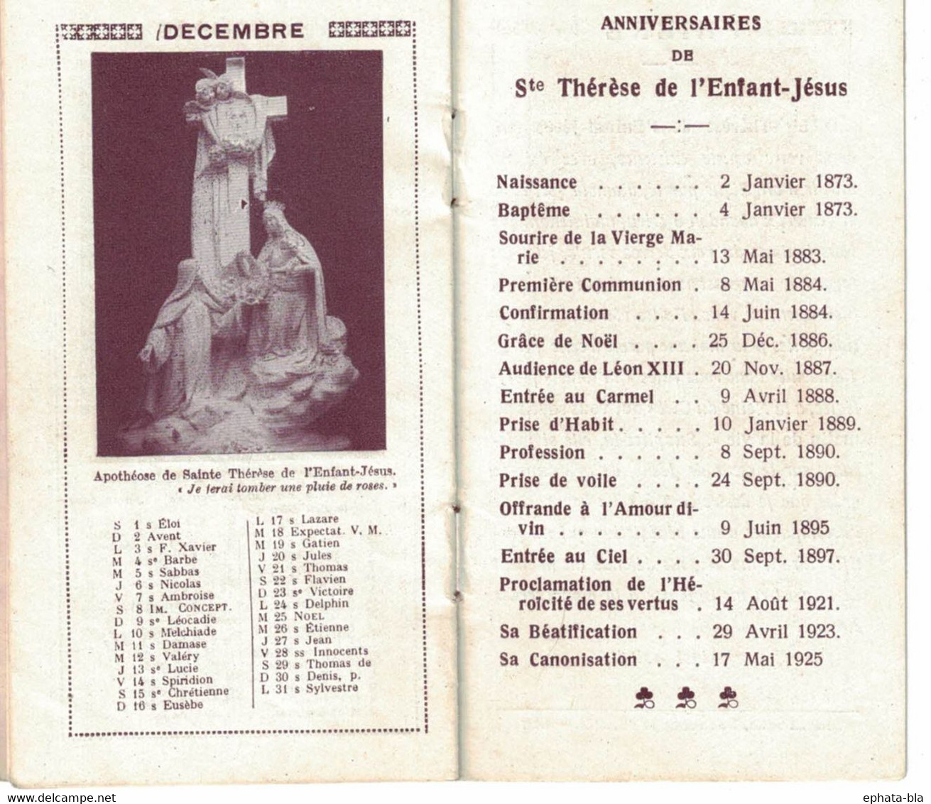 Calendrier 1928. Sainte-Thérèse De L'Enfant Jésus. - Petit Format : 1921-40