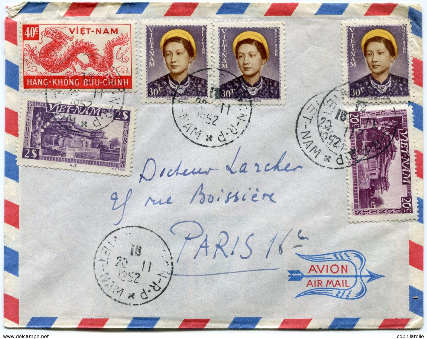 VIET-NAM LETTRE PAR AVION DEPART SAIGON 20-11-1952 VIET-NAM POUR LA FRANCE - Viêt-Nam