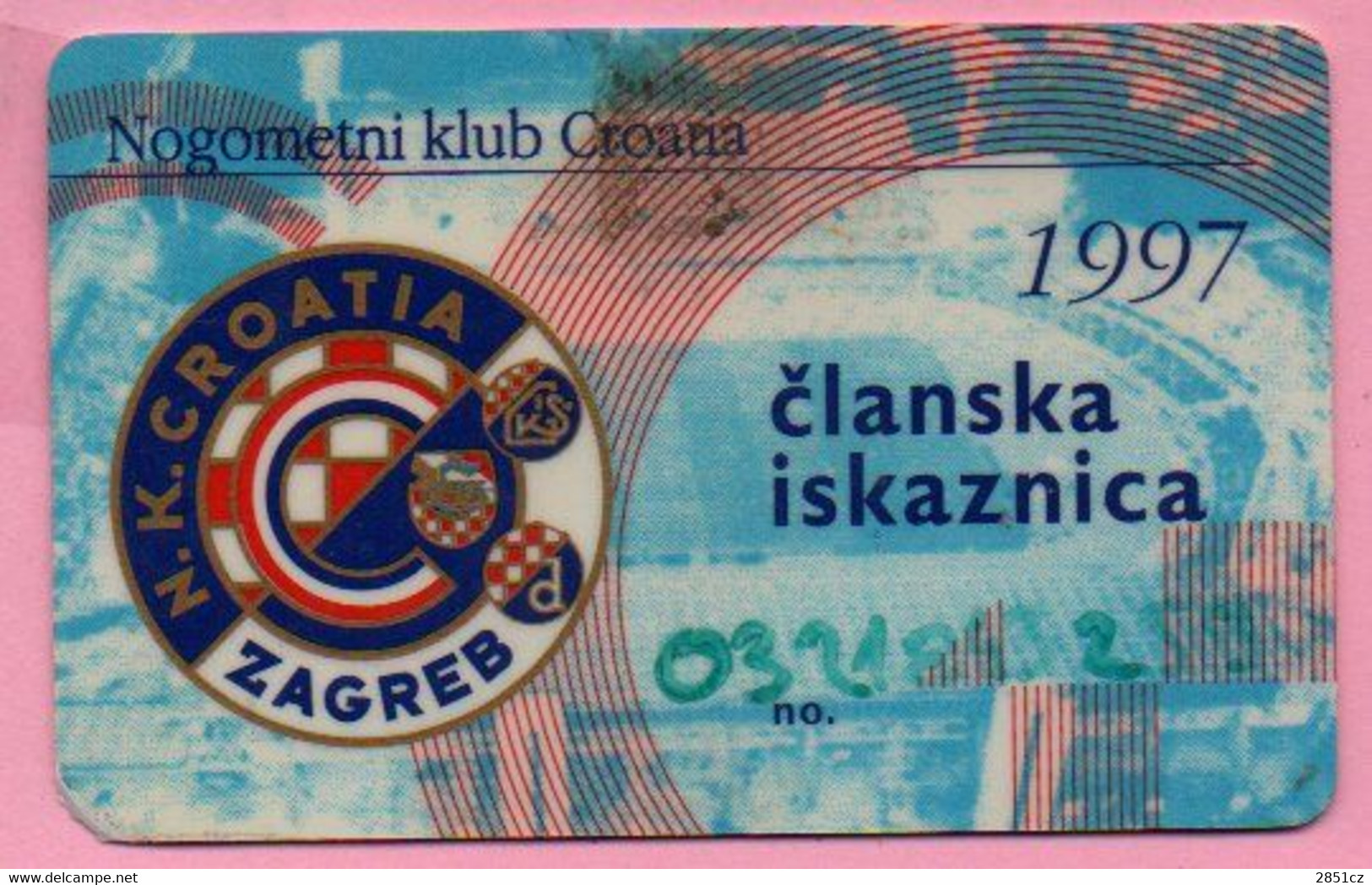 Membership Card Soccer Club Croatia (Nogometni Klub Croatia), 1997., Croatia - Otros & Sin Clasificación
