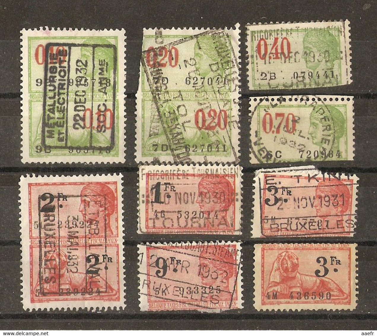 Belgique - Profil Justicia  - Petit Lot De 9 Timbres Fiscaux - 3 Entiers + 6 Demis - Sellos